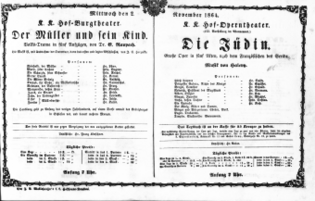 Theaterzettel (Oper und Burgtheater in Wien) 18641102 Seite: 1
