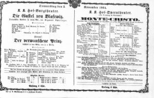 Theaterzettel (Oper und Burgtheater in Wien) 18641103 Seite: 1