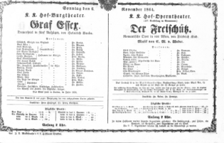Theaterzettel (Oper und Burgtheater in Wien) 18641106 Seite: 1