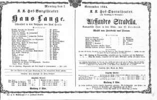 Theaterzettel (Oper und Burgtheater in Wien) 18641107 Seite: 1