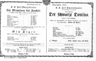 Theaterzettel (Oper und Burgtheater in Wien) 18641111 Seite: 1