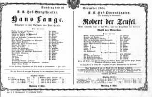 Theaterzettel (Oper und Burgtheater in Wien) 18641112 Seite: 1