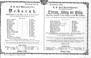 Theaterzettel (Oper und Burgtheater in Wien) 18641113 Seite: 1