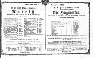 Theaterzettel (Oper und Burgtheater in Wien) 18641116 Seite: 1
