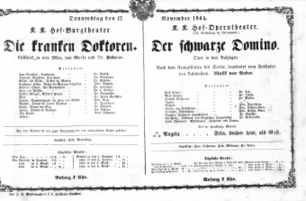 Theaterzettel (Oper und Burgtheater in Wien) 18641117 Seite: 1