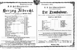 Theaterzettel (Oper und Burgtheater in Wien) 18641120 Seite: 1