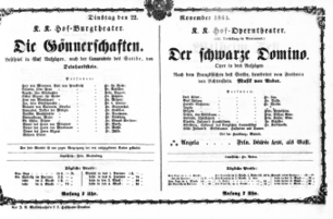 Theaterzettel (Oper und Burgtheater in Wien) 18641122 Seite: 1