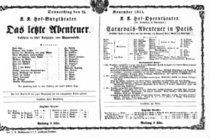 Theaterzettel (Oper und Burgtheater in Wien) 18641124 Seite: 1