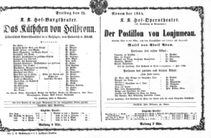 Theaterzettel (Oper und Burgtheater in Wien) 18641125 Seite: 1