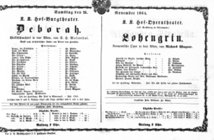 Theaterzettel (Oper und Burgtheater in Wien) 18641126 Seite: 1