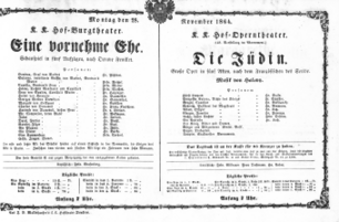 Theaterzettel (Oper und Burgtheater in Wien) 18641128 Seite: 1