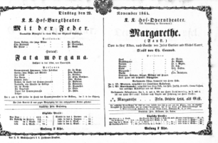 Theaterzettel (Oper und Burgtheater in Wien) 18641129 Seite: 1