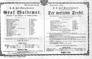 Theaterzettel (Oper und Burgtheater in Wien) 18641130 Seite: 1