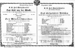 Theaterzettel (Oper und Burgtheater in Wien) 18641208 Seite: 1