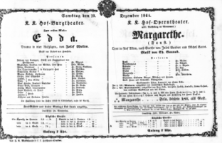 Theaterzettel (Oper und Burgtheater in Wien) 18641210 Seite: 1