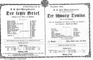 Theaterzettel (Oper und Burgtheater in Wien) 18641215 Seite: 1