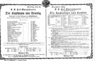 Theaterzettel (Oper und Burgtheater in Wien) 18641216 Seite: 1