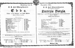 Theaterzettel (Oper und Burgtheater in Wien) 18641217 Seite: 1