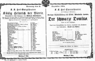 Theaterzettel (Oper und Burgtheater in Wien) 18641218 Seite: 1
