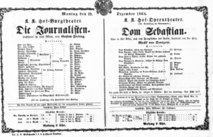 Theaterzettel (Oper und Burgtheater in Wien) 18641219 Seite: 1