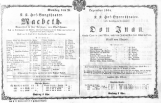 Theaterzettel (Oper und Burgtheater in Wien) 18641226 Seite: 1