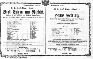 Theaterzettel (Oper und Burgtheater in Wien) 18641229 Seite: 1