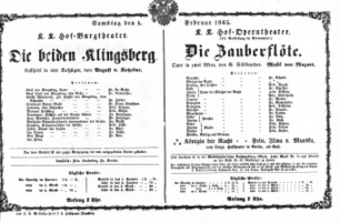 Theaterzettel (Oper und Burgtheater in Wien) 18650204 Seite: 1