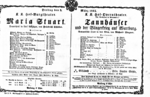Theaterzettel (Oper und Burgtheater in Wien) 18650303 Seite: 1
