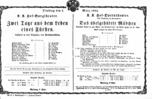 Theaterzettel (Oper und Burgtheater in Wien) 18650307 Seite: 1