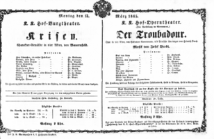Theaterzettel (Oper und Burgtheater in Wien) 18650313 Seite: 1