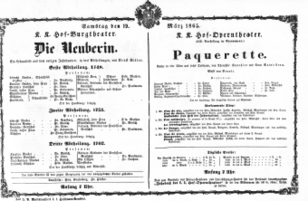 Theaterzettel (Oper und Burgtheater in Wien) 18650319 Seite: 1