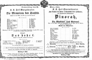 Theaterzettel (Oper und Burgtheater in Wien) 18650323 Seite: 1