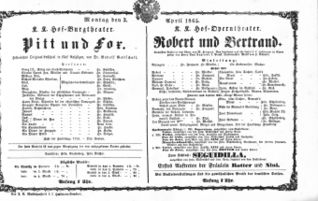 Theaterzettel (Oper und Burgtheater in Wien) 18650403 Seite: 1