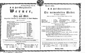 Theaterzettel (Oper und Burgtheater in Wien) 18650406 Seite: 1