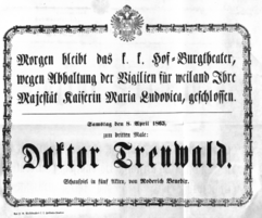 Theaterzettel (Oper und Burgtheater in Wien) 18650408 Seite: 1