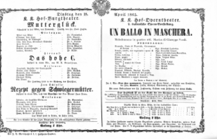 Theaterzettel (Oper und Burgtheater in Wien) 18650418 Seite: 1