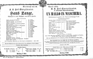 Theaterzettel (Oper und Burgtheater in Wien) 18650419 Seite: 1