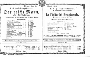 Theaterzettel (Oper und Burgtheater in Wien) 18650424 Seite: 1