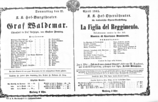 Theaterzettel (Oper und Burgtheater in Wien) 18650427 Seite: 1