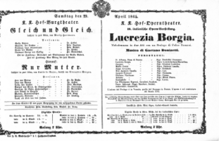 Theaterzettel (Oper und Burgtheater in Wien) 18650429 Seite: 1
