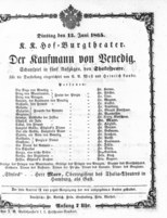 Theaterzettel (Oper und Burgtheater in Wien) 18650613 Seite: 1