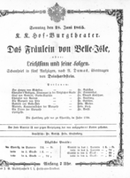 Theaterzettel (Oper und Burgtheater in Wien) 18650618 Seite: 1