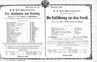 Theaterzettel (Oper und Burgtheater in Wien) 18650818 Seite: 1