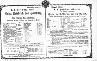 Theaterzettel (Oper und Burgtheater in Wien) 18650821 Seite: 1