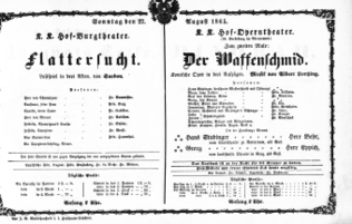 Theaterzettel (Oper und Burgtheater in Wien) 18650827 Seite: 1