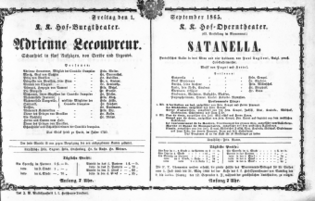 Theaterzettel (Oper und Burgtheater in Wien) 18650901 Seite: 1