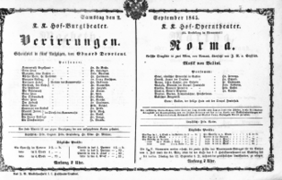 Theaterzettel (Oper und Burgtheater in Wien) 18650902 Seite: 1