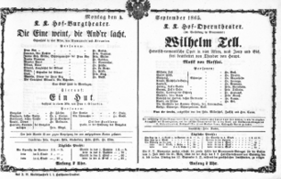 Theaterzettel (Oper und Burgtheater in Wien) 18650904 Seite: 1