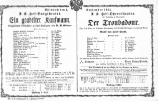Theaterzettel (Oper und Burgtheater in Wien) 18650906 Seite: 1