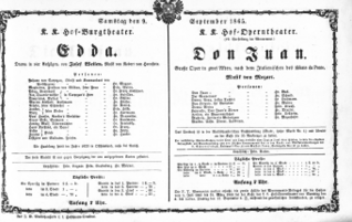 Theaterzettel (Oper und Burgtheater in Wien) 18650909 Seite: 1